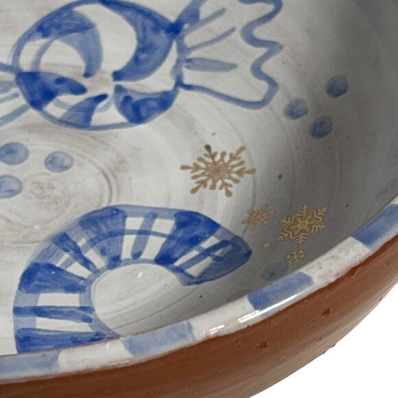 Blue & White Christmas Pottery Bowl with a Candy Cane, Peppermint, and Tree - Picture 6 of 10